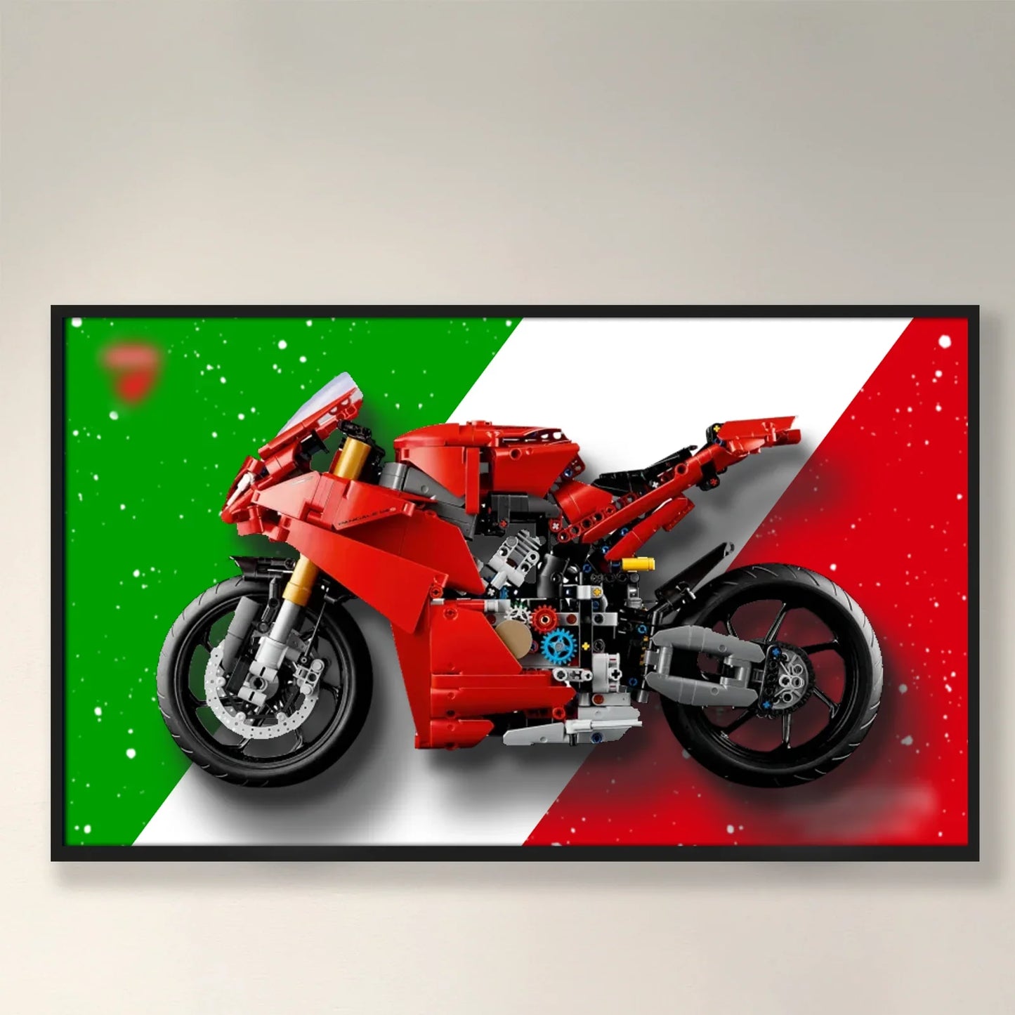 Cadre d'affichage mural premium compatible avec le LEGO® Technic™ Ducati Panigale V4 S 42202