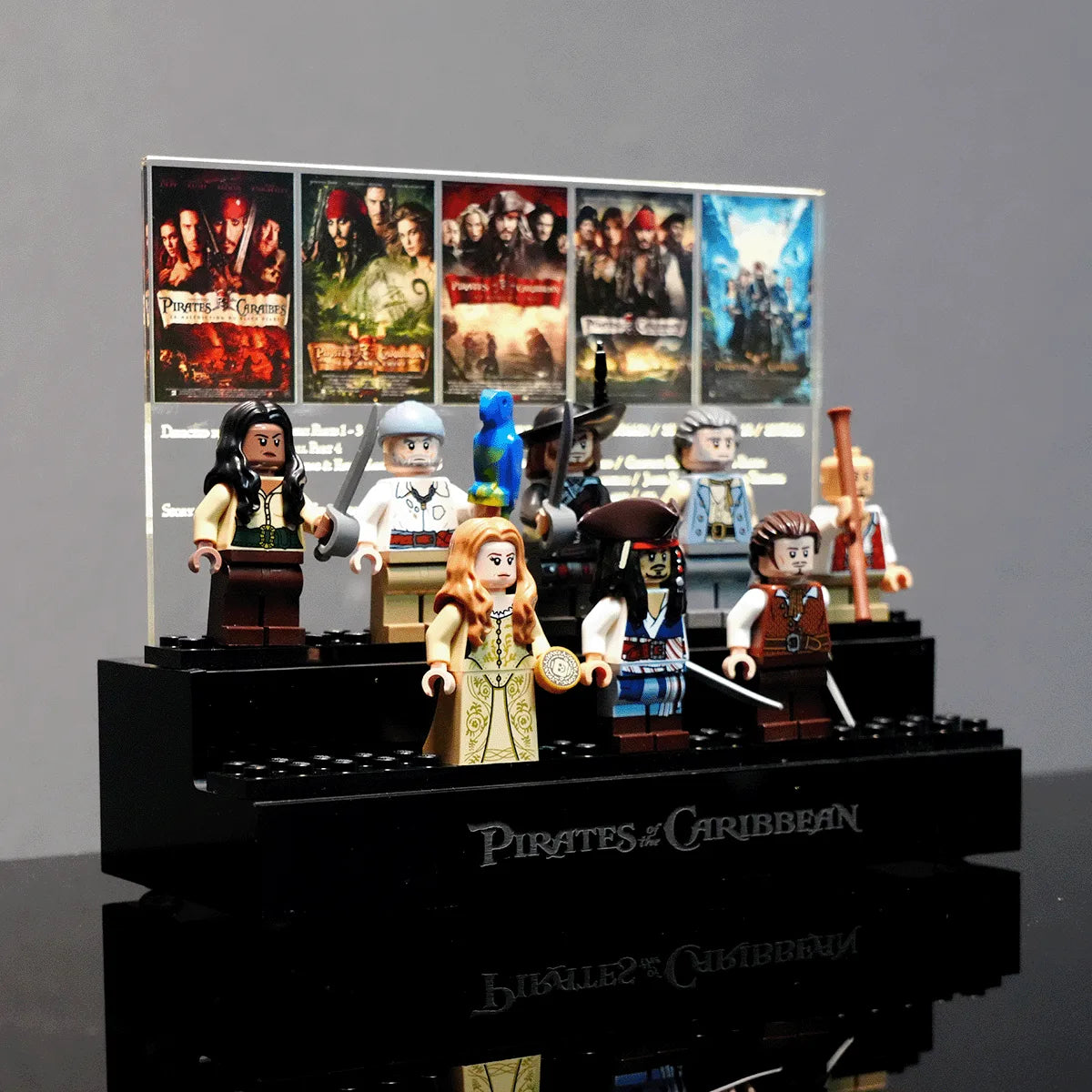 LED Minifigure Display Stand for LEGO® 10365 Pirates of the Caribbean | Light-Up Movie Poster Backdrop | Battery Powered Acrylic Case