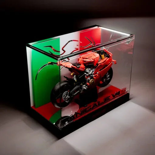 Vitrine LED Premium pour LEGO® 42202 Ducati Panigale V4 | Vitrine empilable Taille M avec languettes d'alimentation conductrices | Édition Italienne