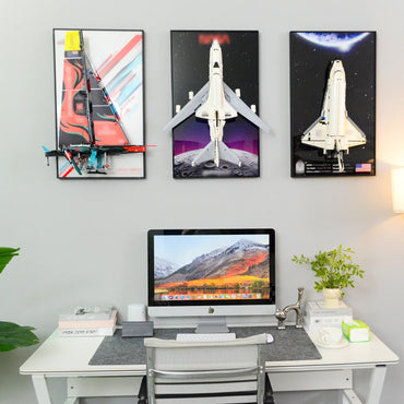 Support mural Premium avec impression compatible avec le set LEGO® Icons Navette spatiale avec transporteur 10360