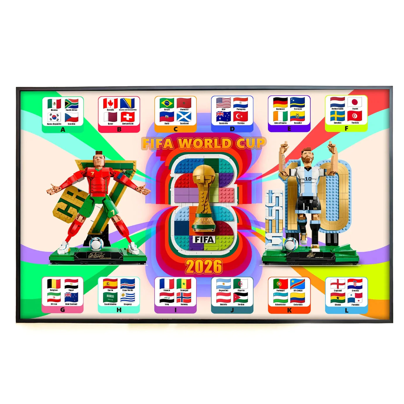 3-in-1 Wall Display Frame for LEGO® Football Legends #43015 #43016 & World Cup #43032 | Premium Aluminum Open-Air Exhibit Board