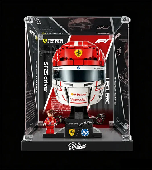 Vitrine haut de gamme pour casque LEGO® 43014 Charles Leclerc Ferrari | Boîte en acrylique de qualité musée | Anti-poussière et protection UV