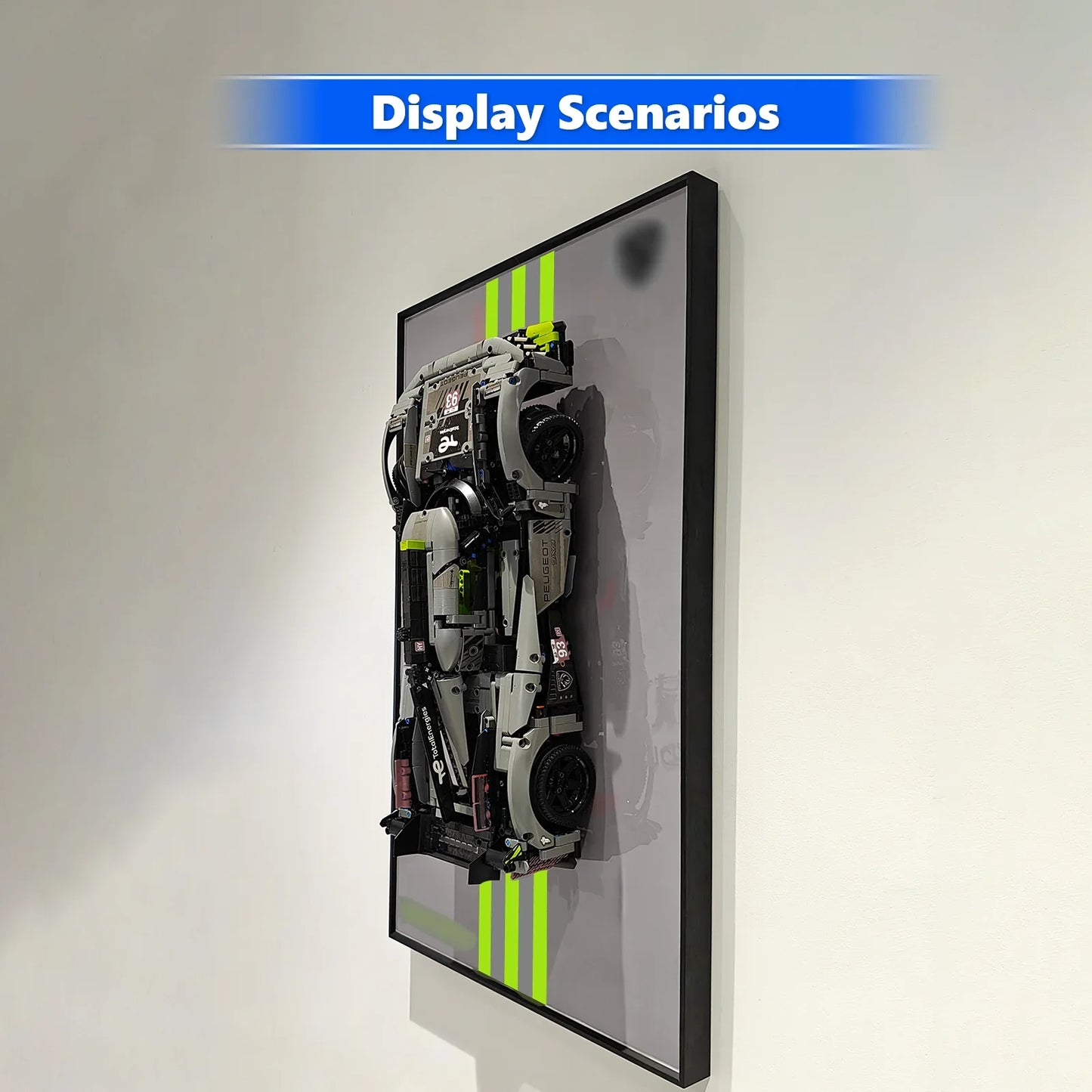 Cadre de présentation mural premium compatible avec l'Hypercar hybride LEGO® Technic™ PEUGEOT 9X8 24H Le Mans 42156
