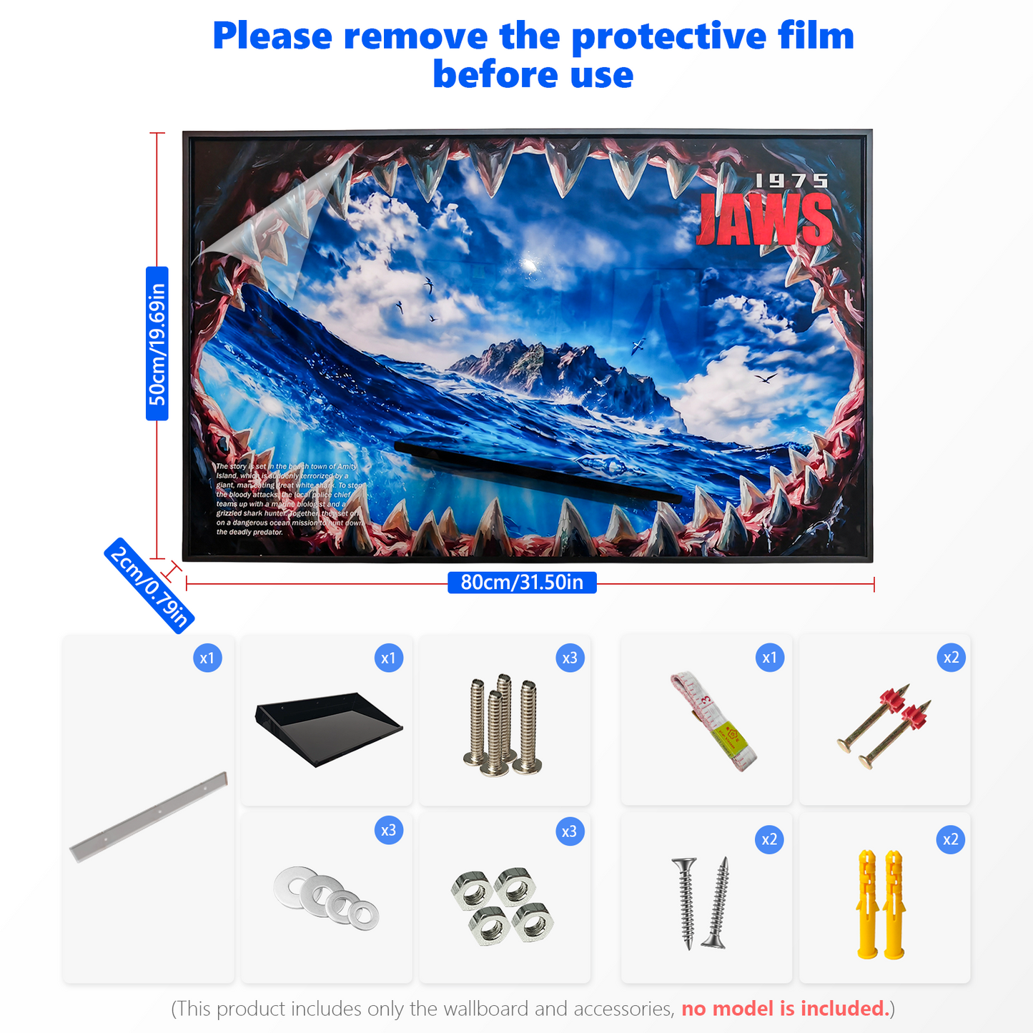 Cinematic Open-Frame Wall Display for LEGO® Ideas 21350 Jaws | High-Res Movie Backdrop | Anti-Glare Gallery Edition | 50x80cm