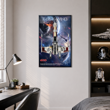 Premium Wall Mount Display Backdrop Board for LEGO Star Wars UCS 75355 X-Wing Starfighter | 3D Floating T-65 Fighter Plaque Frame Art
