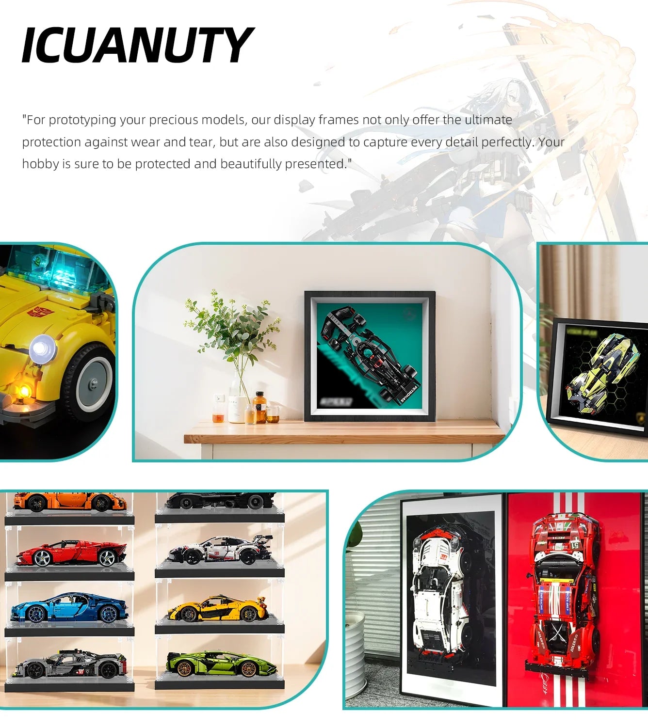 Cadre de présentation mural Premium compatible avec LEGO® Speed Champions 77244