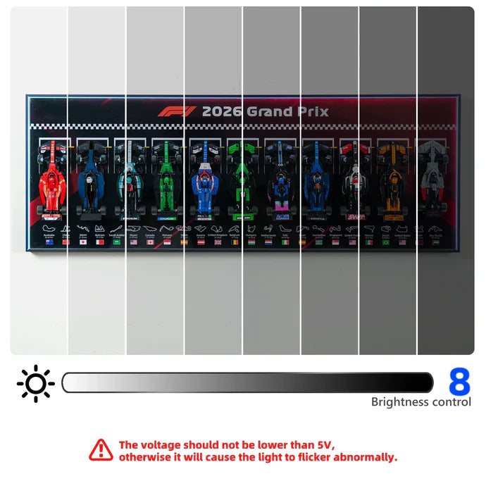 Premium Wall Display Frame for F1 Models, Compatible with LEGO Speed Champions 2026 Series, Panoramic 110cm Aluminum Frame for Full Grid Showcase