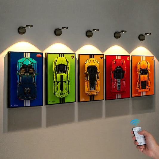 Projecteur LED sans fil pour cadres de présentation LEGO® | Applique murale rechargeable avec détecteur de mouvement et télécommande | 3 températures de couleur