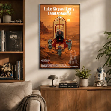 Panneau de fond d'affichage mural premium pour LEGO Star Wars UCS 75341 Le Landspeeder de Luke Skywalker | Cadre d'art en plaque flottante 3D du véhicule X-34