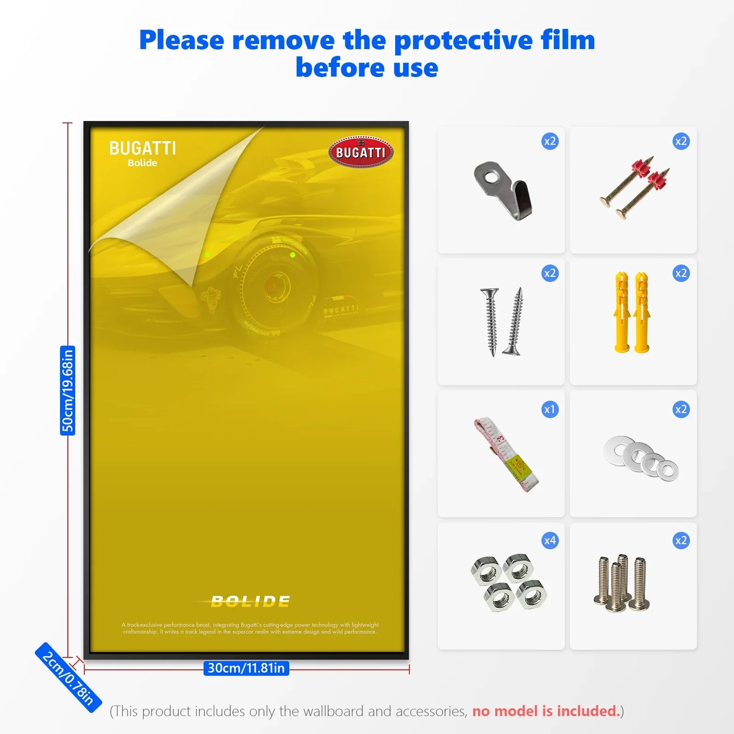 Cadre d'affichage mural premium compatible avec le LEGO® Technic™ Bugatti Bolide 42151