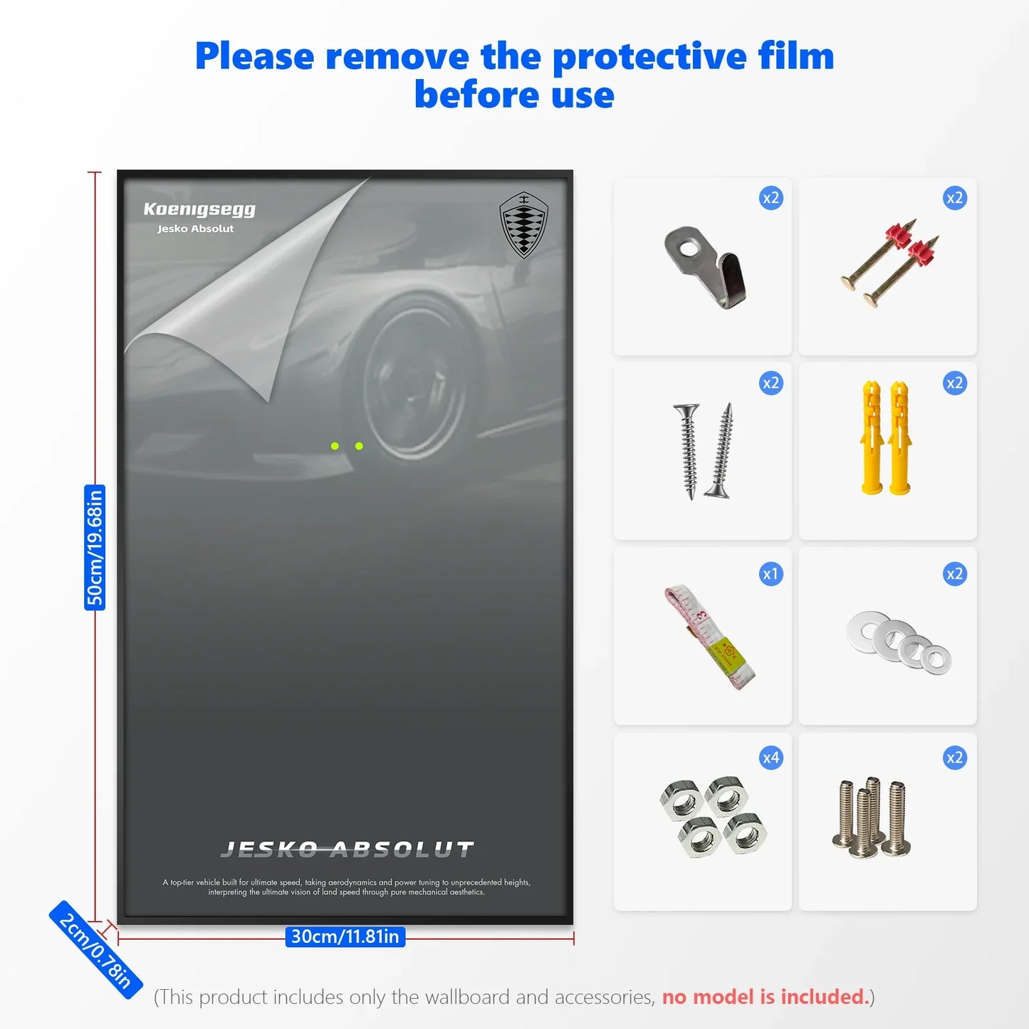 Cadre d'affichage mural premium compatible avec l'hypercar grise LEGO® Technic™ Koenigsegg Jesko Absolut 42173