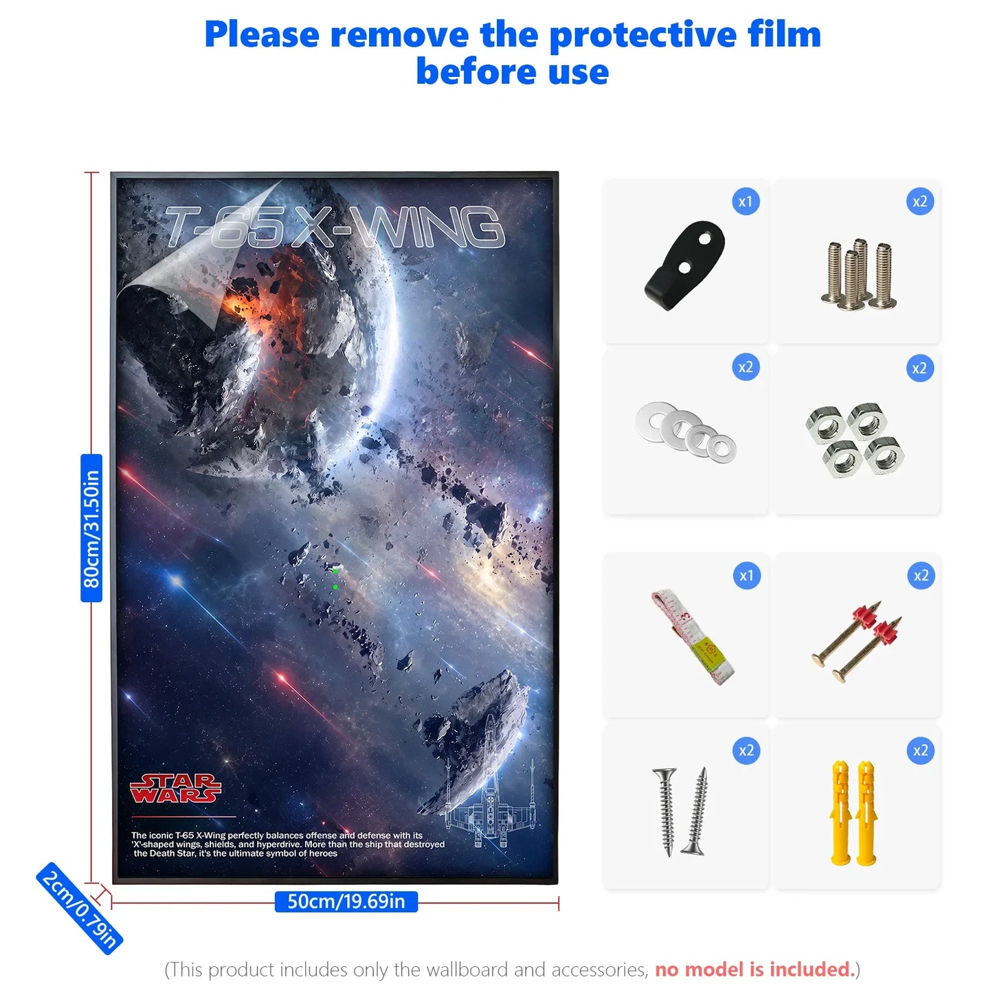 Support mural de qualité supérieure pour LEGO Star Wars UCS 75355 X-Wing Starfighter | Cadre d'art plaque de chasseur T-65 flottant en 3D