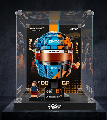 Premium Acrylic Display Case for LEGO® 43017 F1 Champion Helmet | Custom Red Bull Racing Inspired Backdrop | 98% High-Transparency Showcase