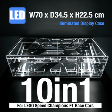 LED Display Case for LEGO® Speed Champions F1™ Series | 10 or 12 Slots | Stackable Wall Mount with Magnetic Door