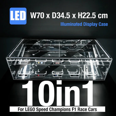 Vitrine LED pour LEGO® Speed Champions F1™ | 10 ou 12 emplacements | Montage mural empilable avec porte magnétique