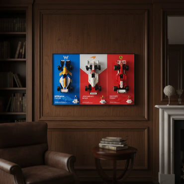 Cadre d'affichage mural premium pour LEGO® Icons F1 Legends | Williams FW14B, McLaren MP4/4, Ferrari F2004 | Vitrine aluminium 3-en-1