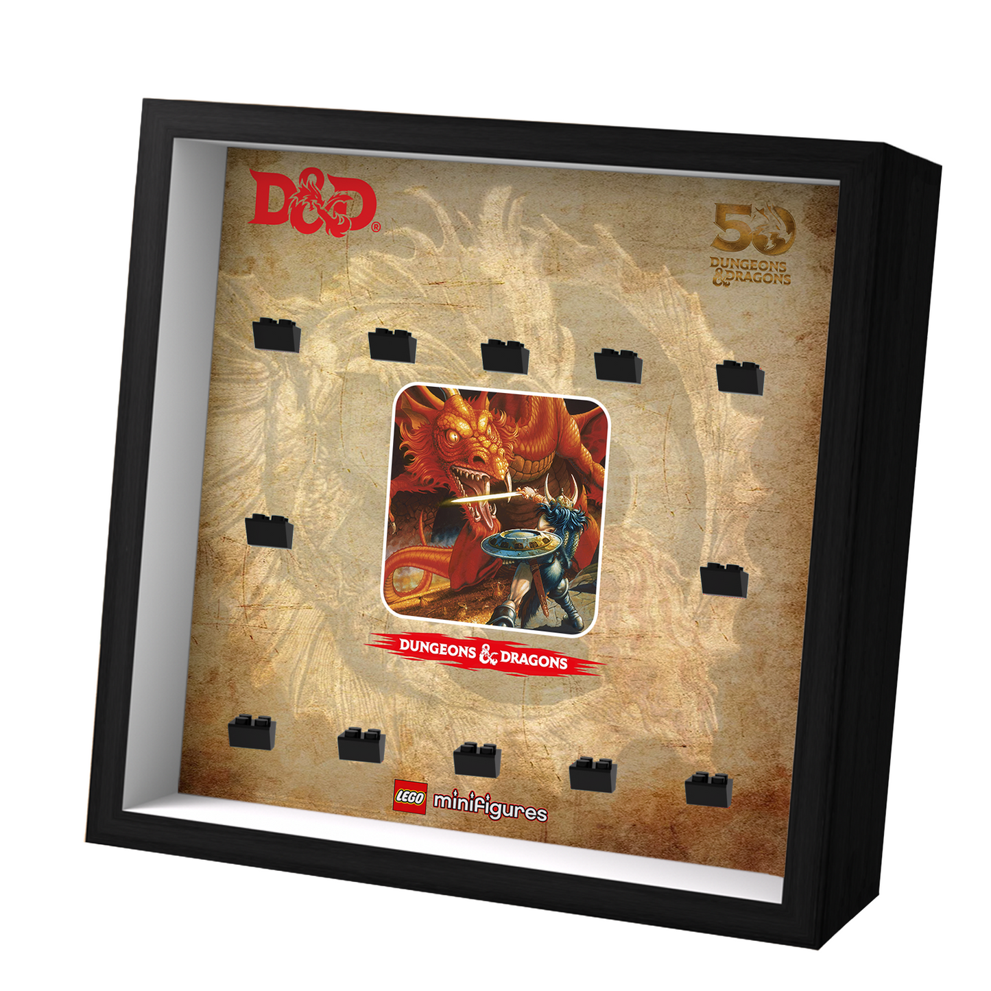 Premium Wooden Wall Display Frame Compatible with LEGO® Minifigures Dungeons &amp; Dragons® 71047
