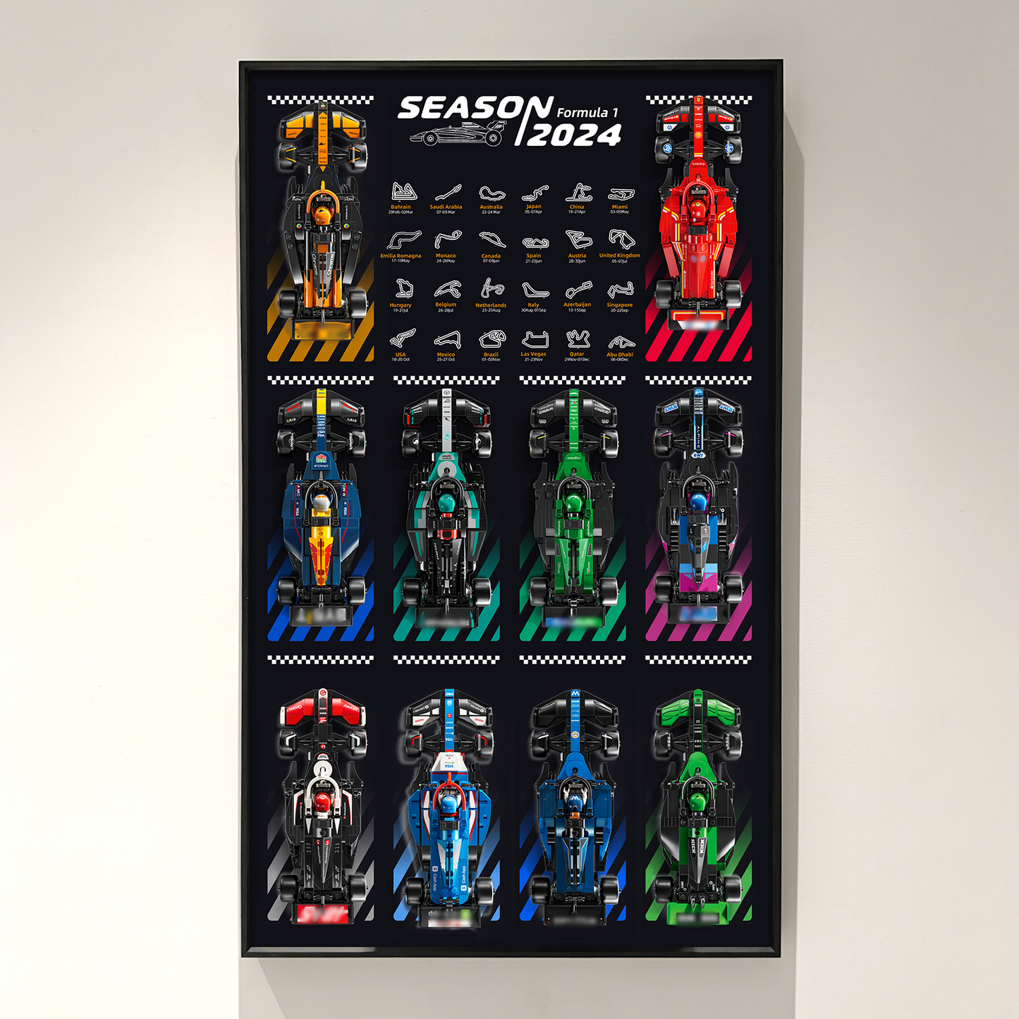Premium 10-in-1 F1 Wall Display Frame Compatible with LEGO® Speed Champions