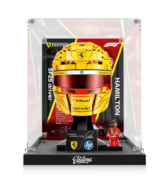 Vitrine LED de luxe pour Casque LEGO® 43022 Ferrari Lewis Hamilton | Boîte en acrylique qualité musée | Anti-poussière et protection UV
