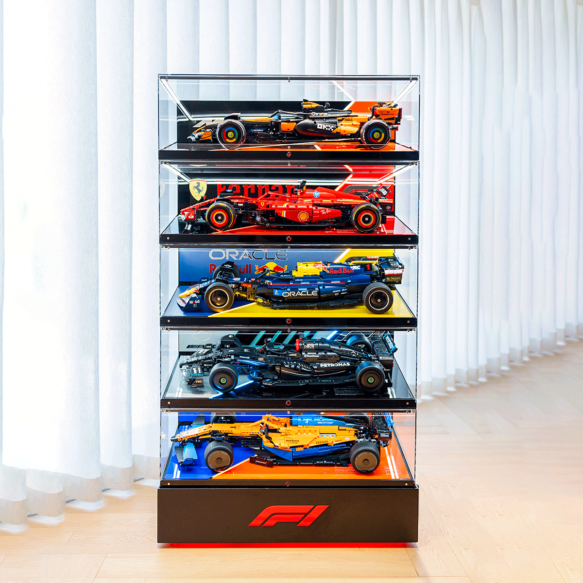 Stackable XL F1 Display Case for LEGO® Technic | Dustproof Magnetic Door & Lighted Base