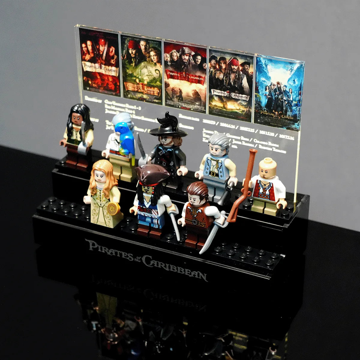 LED Minifigure Display Stand for LEGO® 10365 Pirates of the Caribbean | Light-Up Movie Poster Backdrop | Battery Powered Acrylic Case