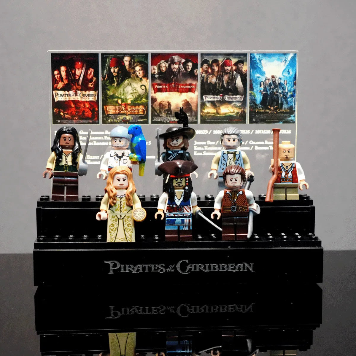 LED Minifigure Display Stand for LEGO® 10365 Pirates of the Caribbean | Light-Up Movie Poster Backdrop | Battery Powered Acrylic Case