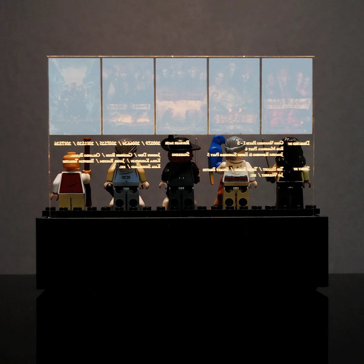 LED Minifigure Display Stand for LEGO® 10365 Pirates of the Caribbean | Light-Up Movie Poster Backdrop | Battery Powered Acrylic Case