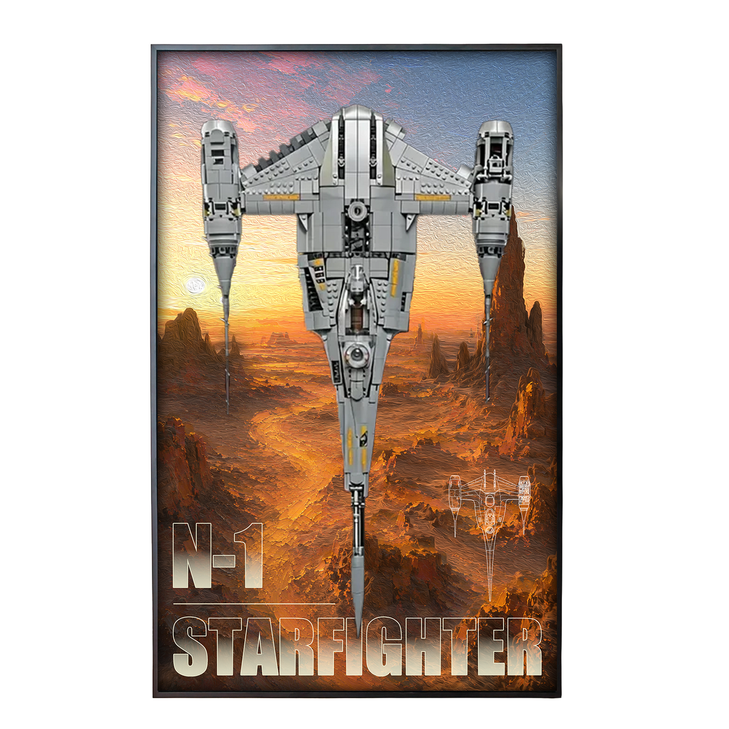 Premium Wall Mount Display Backdrop Board for LEGO Star Wars 75442 The Mandalorian's N-1 Starfighter | 3D Acrylic Floating UCS Showcase Frame Plaque