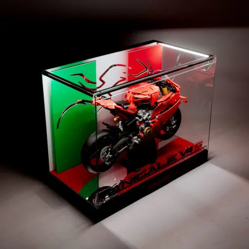 Premium LED Display Case for LEGO® 42202 Ducati Panigale V4 | M-Size Stackable Case with Conductive Power Tabs | Italian Edition