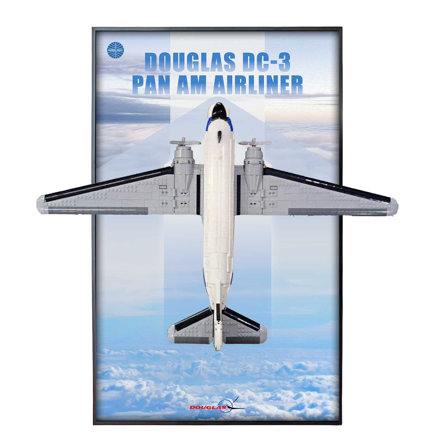 Premium Wall Mount Display Backdrop Board for LEGO Icons 11378 Douglas DC-3 Pan Am Passenger Plane | 3D Acrylic Floating Airplane Showcase Frame Plaque