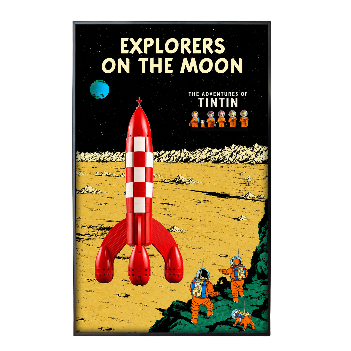 Premium Wall Mount Display Backdrop Board for LEGO Ideas 21367 Tintin Moon Rocket | 3D Acrylic Floating Showcase Plaque for LEGO 21367