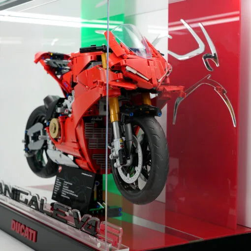 Premium LED Display Case for LEGO® 42202 Ducati Panigale V4 | M-Size Stackable Case with Conductive Power Tabs | Italian Edition