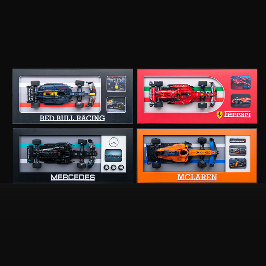 Premium 3D Wall Display Frame for F1 Models, Compatible with LEGO Technic, Aluminum Frame with HD Printed Backdrop for Red Bull