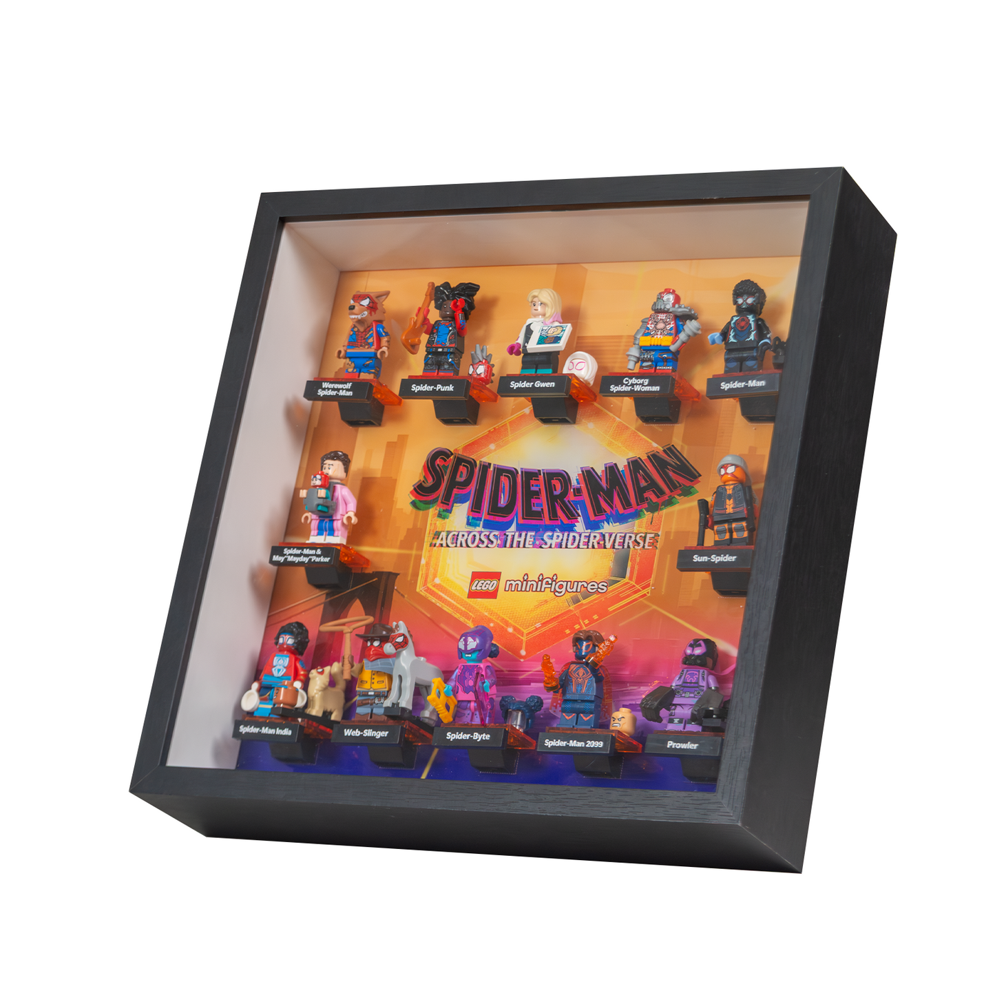 Premium Wooden Wall Display Frame Compatible with LEGO® Minifigures Marvel Spider-Man: Across the Spider-Verse 71050