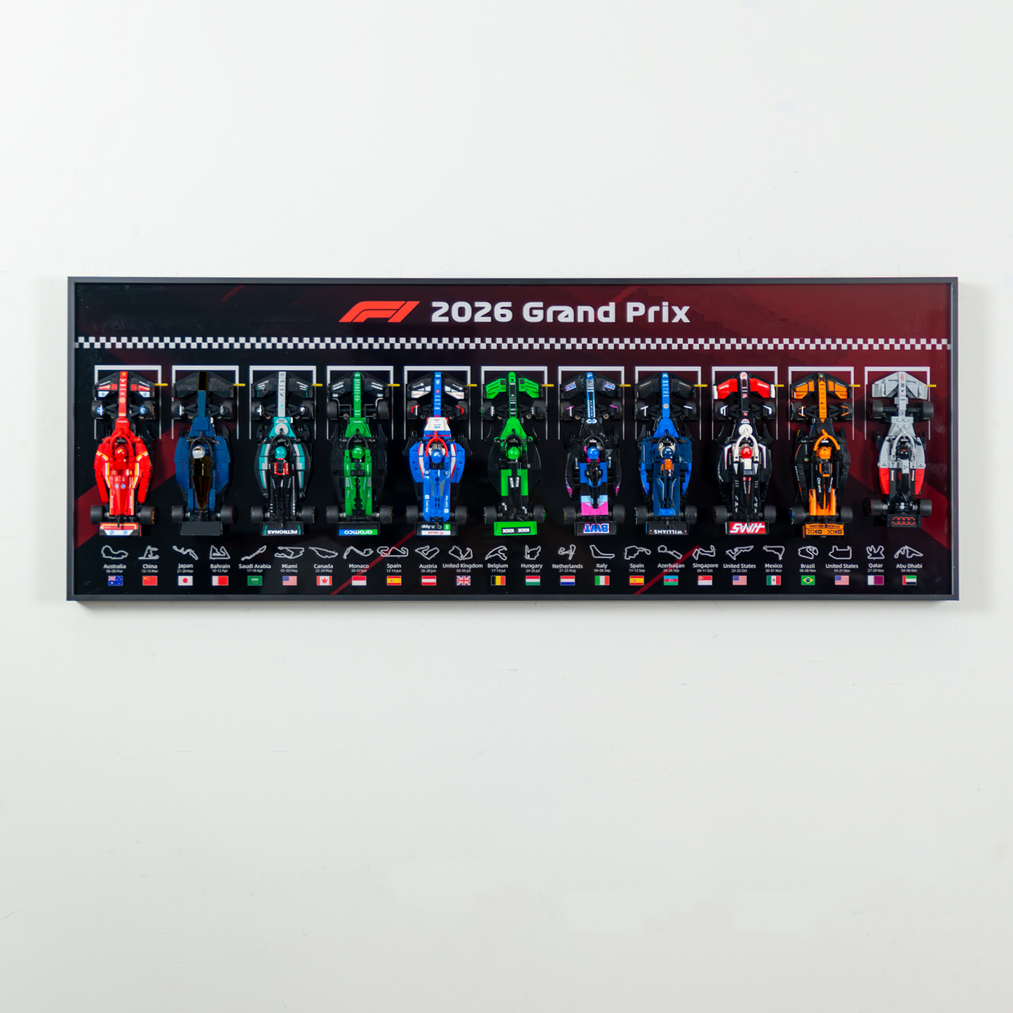 Premium 11-in-1 Panoramic Wall Display Frame Compatible with 2026 LEGO® Speed Champions F1® Series