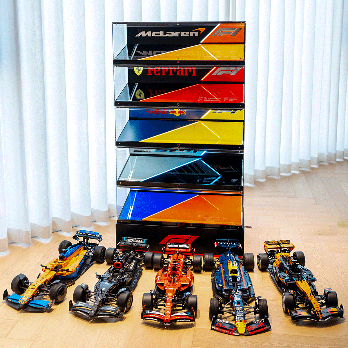Stackable XL F1 Display Case for LEGO® Technic | Dustproof Magnetic Door & Lighted Base