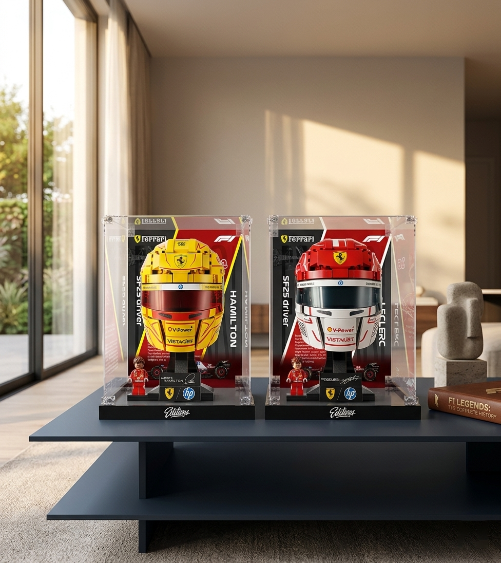 Premium Display Case for LEGO® 43014 Charles Leclerc Ferrari Helmet | Museum-Grade Acrylic Box | Dust-Proof & UV Protection