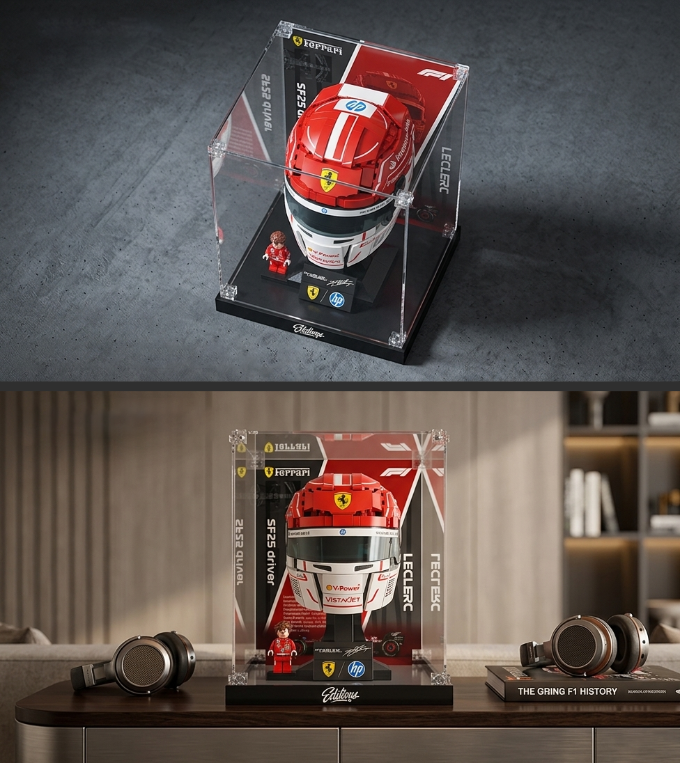 Premium Display Case for LEGO® 43014 Charles Leclerc Ferrari Helmet | Museum-Grade Acrylic Box | Dust-Proof & UV Protection