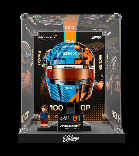 Premium Acrylic Display Case for LEGO® 43017 F1 Champion Helmet | Custom Red Bull Racing Inspired Backdrop | 98% High-Transparency Showcase