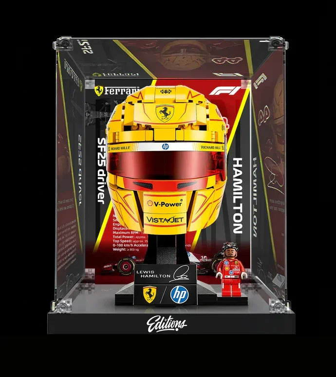 Vitrine LED de luxe pour Casque LEGO® 43022 Ferrari Lewis Hamilton | Boîte en acrylique qualité musée | Anti-poussière et protection UV