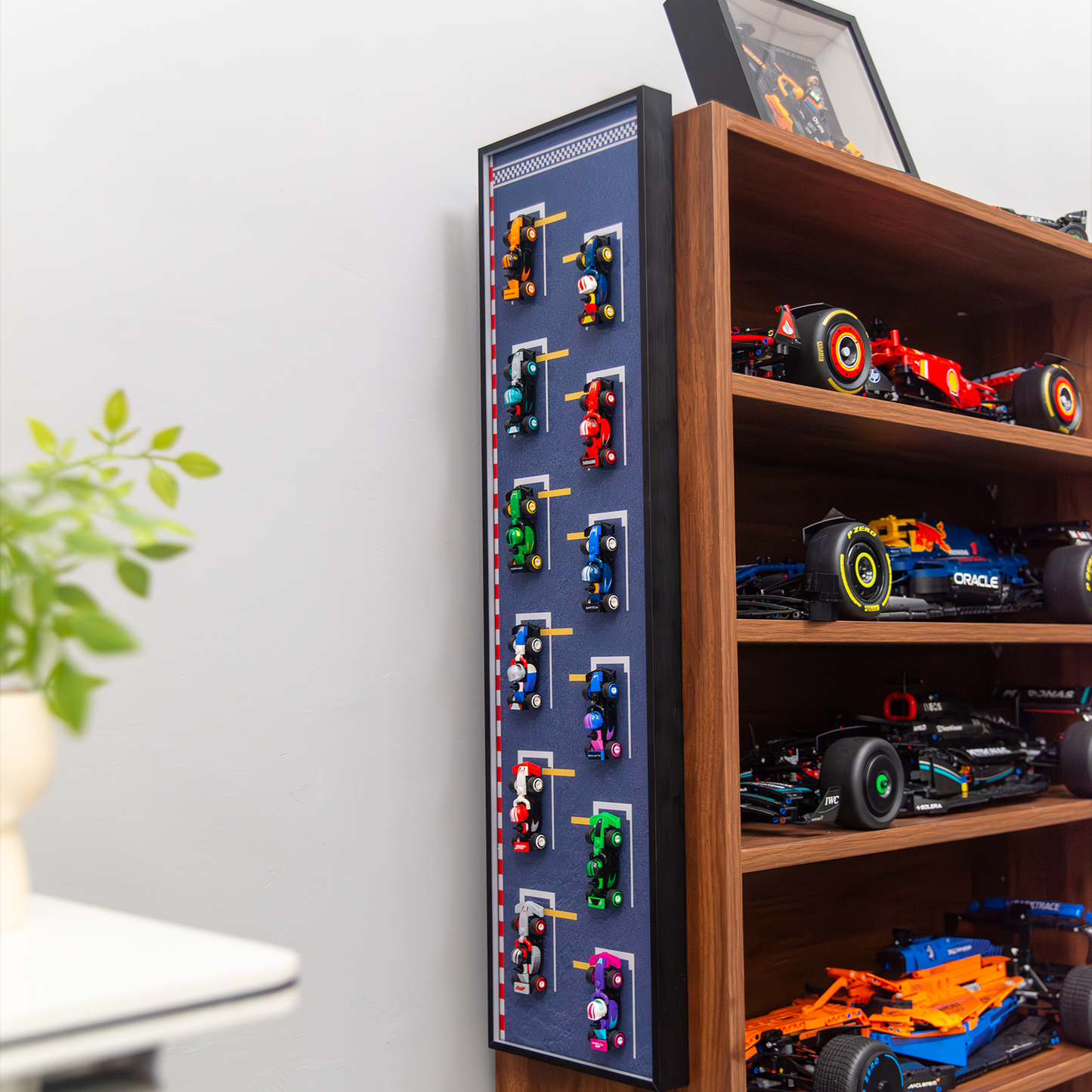 Premium Wall Display Frame Compatible with LEGO® Minifigures F1® Collectible Race Cars 71049