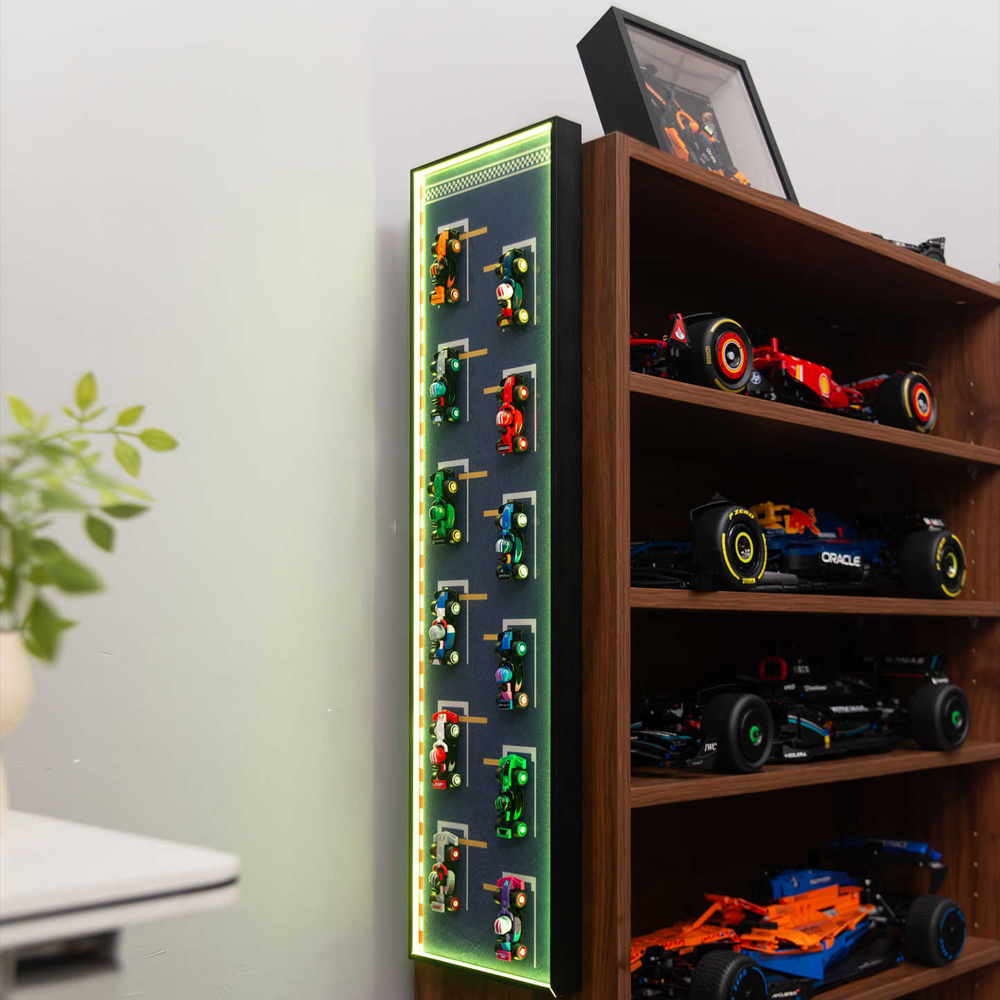Premium Wall Display Frame Compatible with LEGO® Minifigures F1® Collectible Race Cars 71049