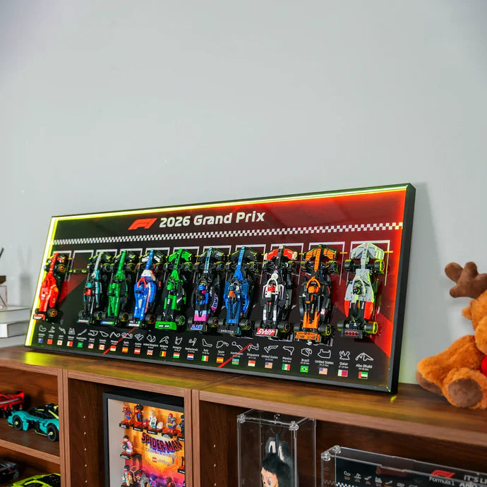 Premium Wall Display Frame for F1 Models, Compatible with LEGO Speed Champions 2026 Series, Panoramic 110cm Aluminum Frame for Full Grid Showcase