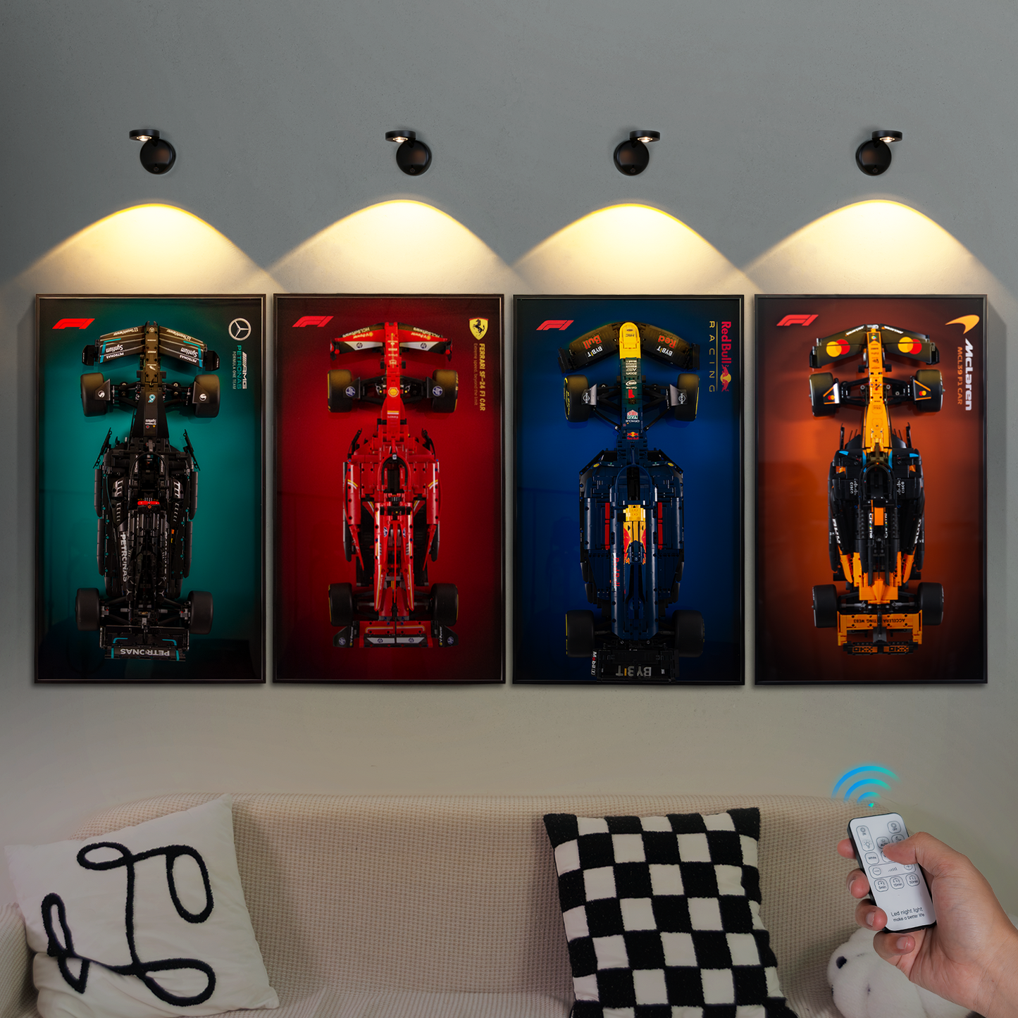 Wireless LED Spotlight for LEGO® Display Frames | Rechargeable Motion Sensor Wall Light with Remote | 3 Color Temperatures
