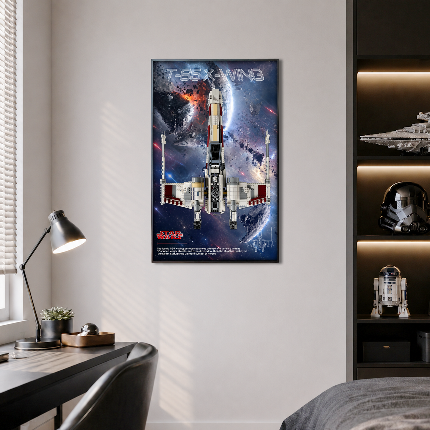 Premium Wall Mount Display Backdrop Board for LEGO Star Wars UCS 75355 X-Wing Starfighter | 3D Floating T-65 Fighter Plaque Frame Art