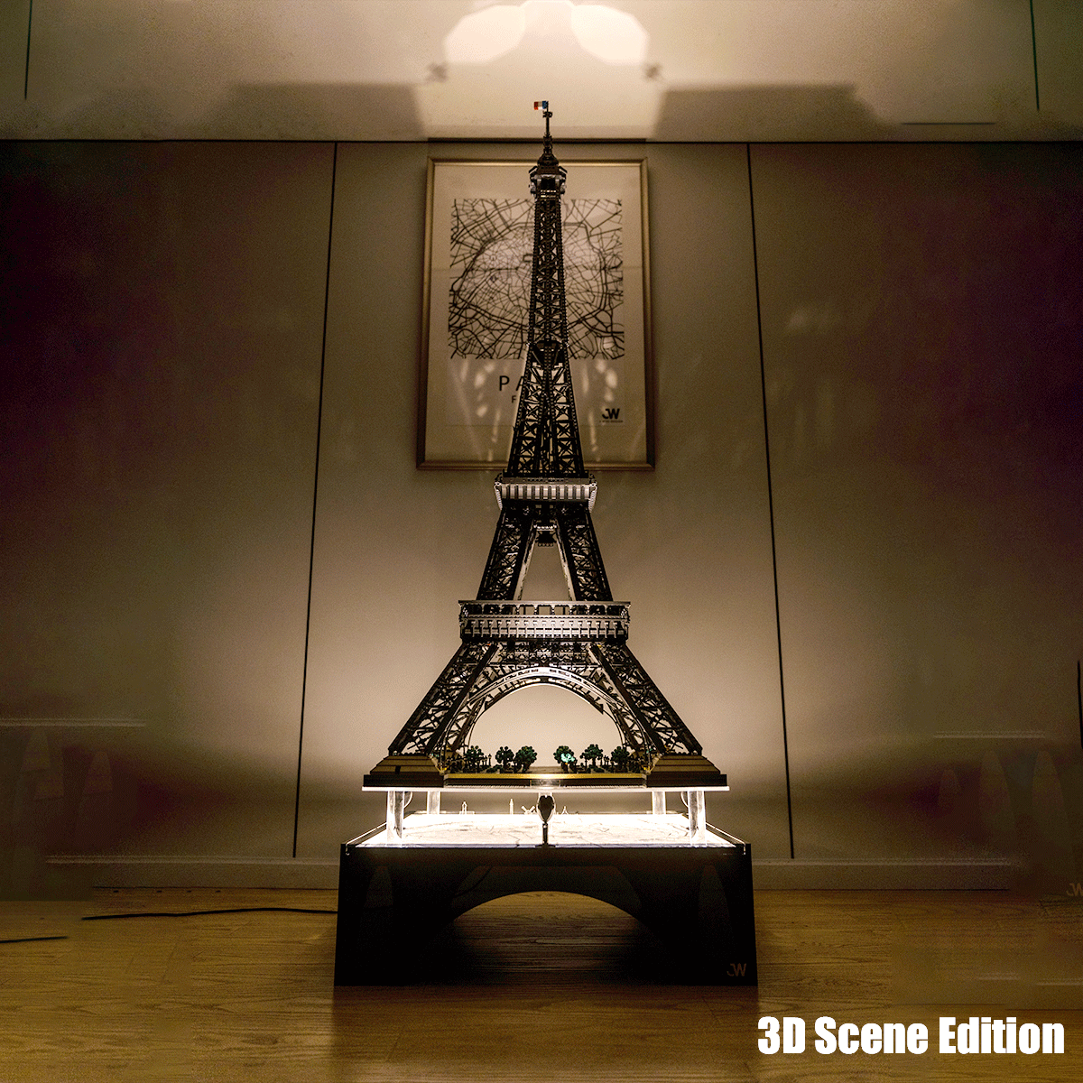 Premium LED Display Base for Eiffel Tower 10307 – 3D Edition, Compatible with LEGO, Acrylic Lighted Stand with Paris Map