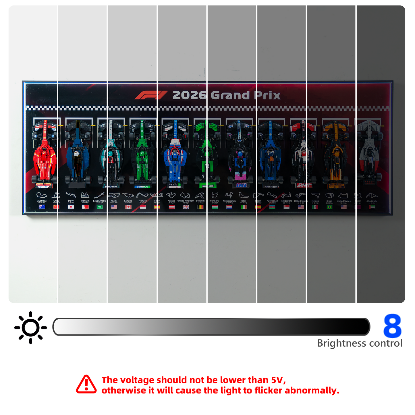 Premium 11-in-1 Panoramic Wall Display Frame Compatible with 2026 LEGO® Speed Champions F1® Series