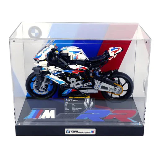 Premium M-Size Display Case for LEGO® 42130 BMW M 1000 RR | 3-Layer 3D Acrylic Backdrop | No-Assembly Magnetic Case