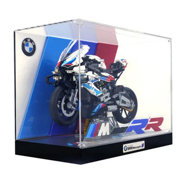 Premium M-Size Display Case for LEGO® 42130 BMW M 1000 RR | 3-Layer 3D Acrylic Backdrop | No-Assembly Magnetic Case