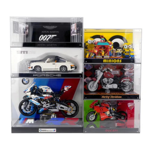Premium M-Size Display Case for LEGO® 42130 BMW M 1000 RR | 3-Layer 3D Acrylic Backdrop | No-Assembly Magnetic Case